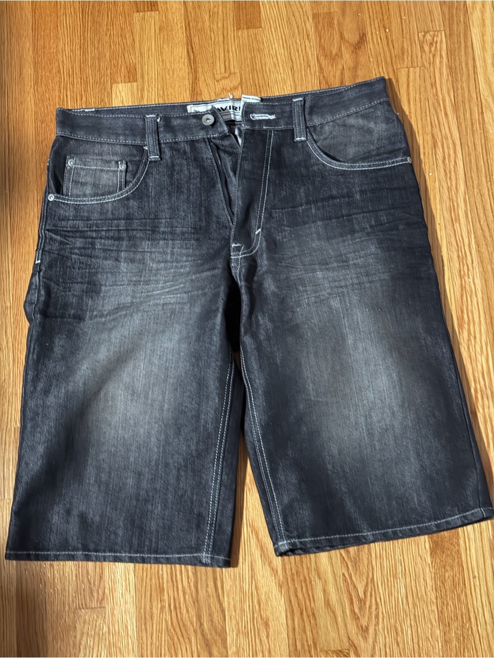 Avirex Black Washed Denim Jean Shorts